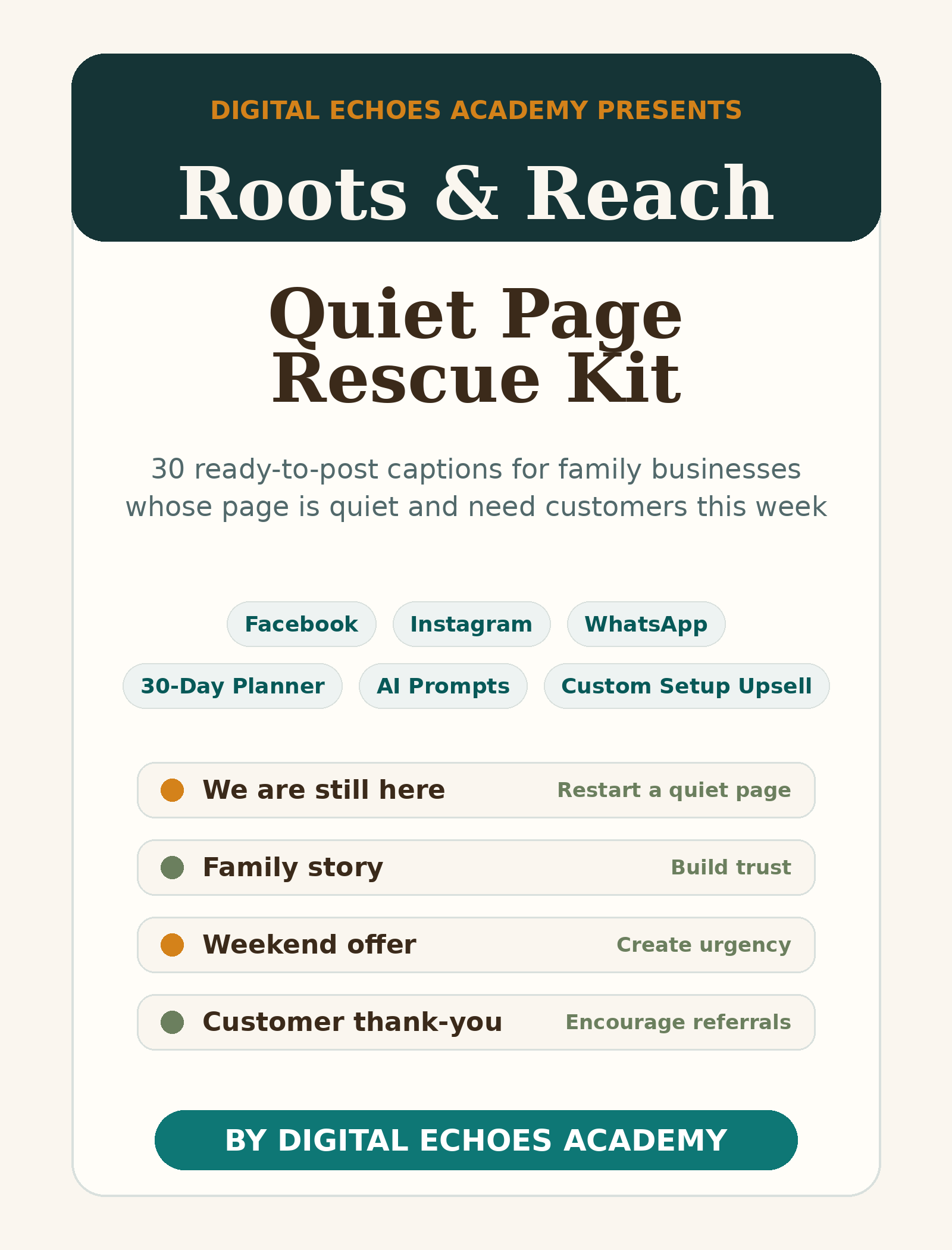 Roots and Reach Quiet Page Rescue Kit cover